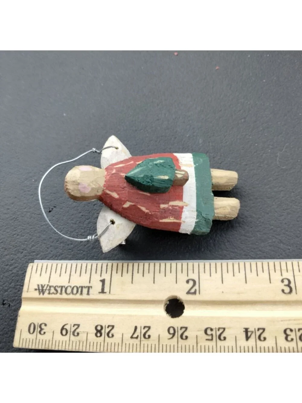Christmas Angel Pin Brooch Handcrafted Primitive Rustic Wood Vintage Signed IS